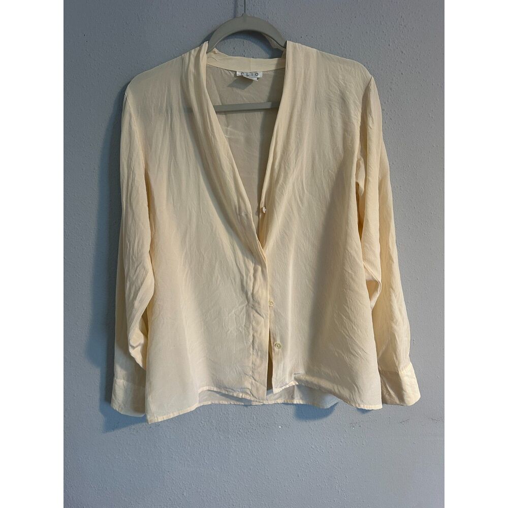 Vintage Clio 100% Silk Ivory Blouse Women's S Cream Button Front Minimalist - Picture 3 of 8